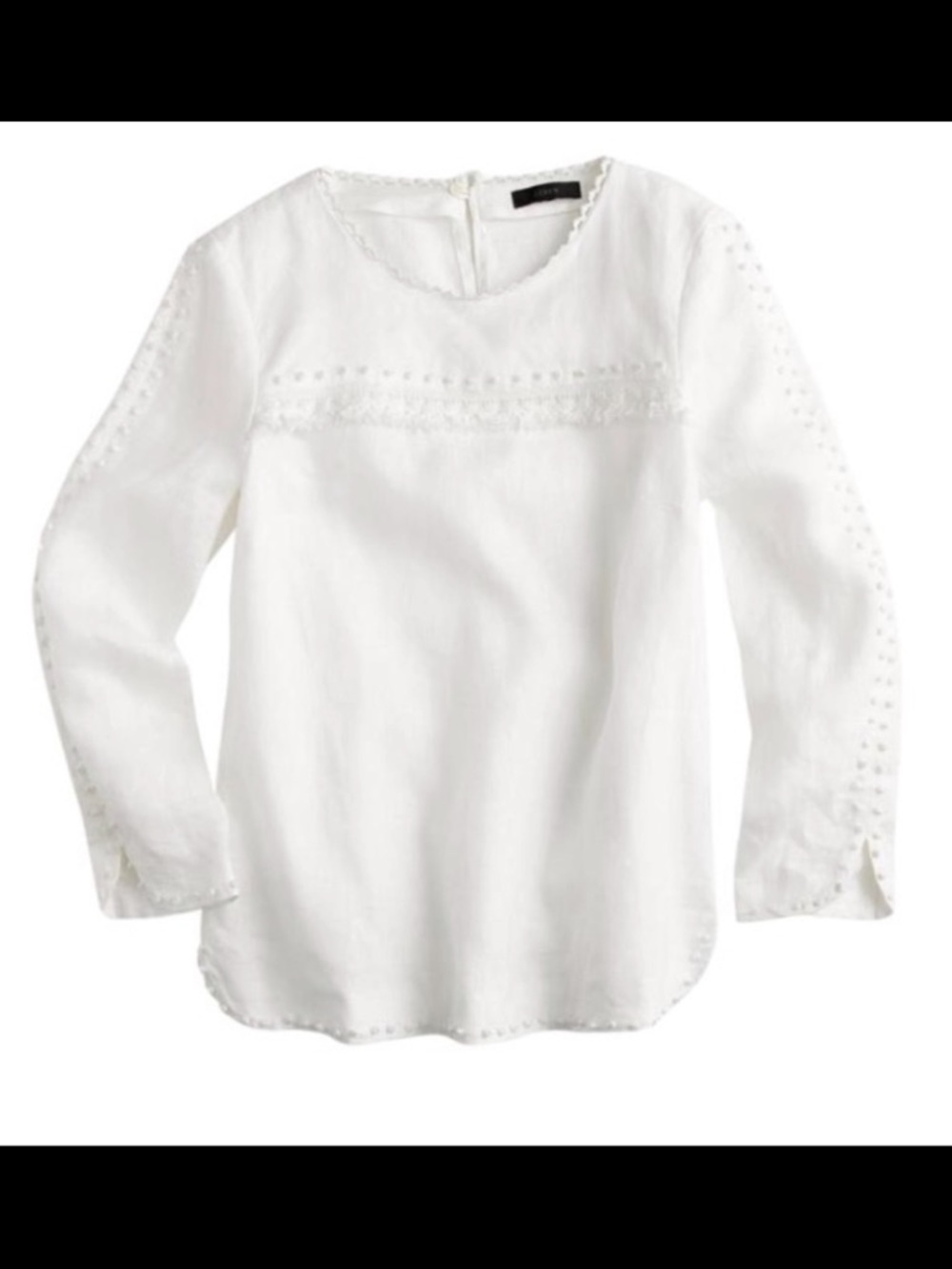 J. Crew White Eyelet-Trim Peasant Blouse